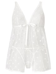 Blanco - Ann Summers Queen of Hearts Mesh Crotchless Babydoll Set - Imagen 9 de 9