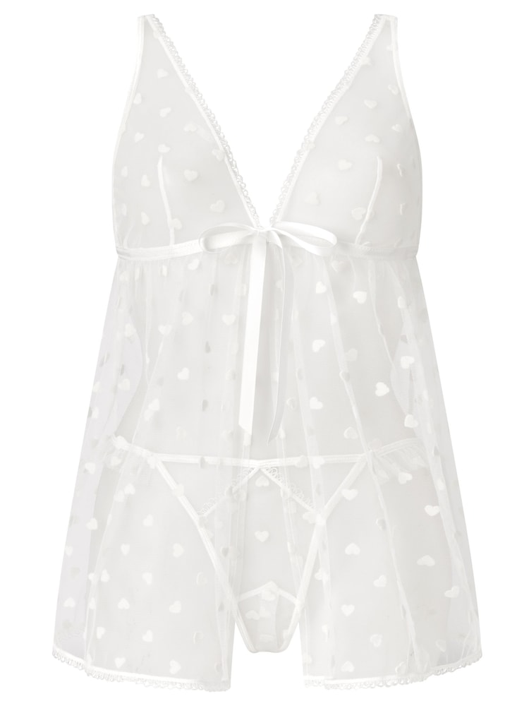 Blanco - Ann Summers Queen of Hearts Mesh Crotchless Babydoll Set - Imagen 9 de 9