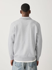 Grau meliert - Cotton Rich Jersey Zip Neck Polo Sweatshirt - Bild 3 von 8