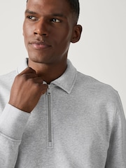 Grau meliert - Cotton Rich Jersey Zip Neck Polo Sweatshirt - Bild 4 von 8