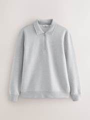 Grau meliert - Cotton Rich Jersey Zip Neck Polo Sweatshirt - Bild 6 von 8