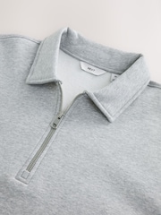 Grau meliert - Cotton Rich Jersey Zip Neck Polo Sweatshirt - Bild 7 von 8