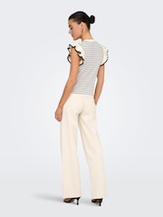 JDY White Striped Knitted Vest With Frilled Sleeve - Image 3 of 6