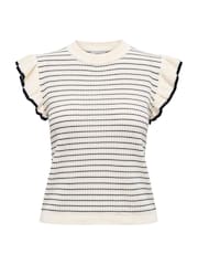 JDY White Striped Knitted Vest With Frilled Sleeve - Image 5 of 6