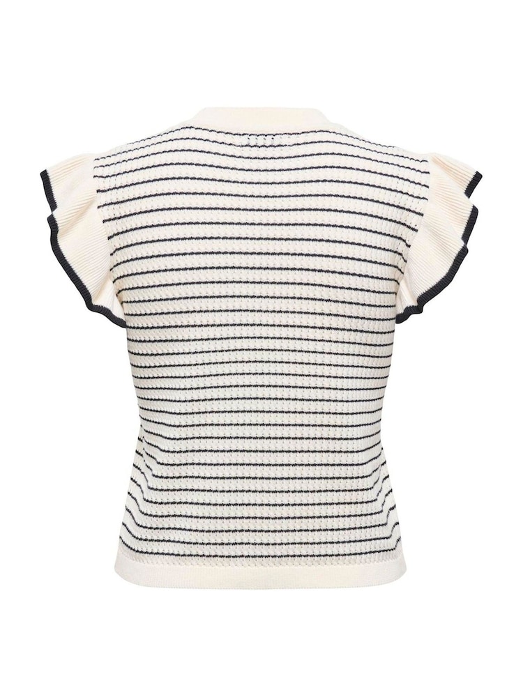 JDY White Striped Knitted Vest With Frilled Sleeve - Image 6 of 6