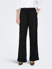 JDY Black Pull On Wide Leg Trousers With Linen - Image 1 of 6