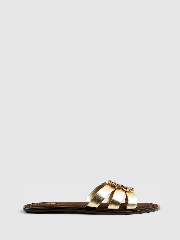 River Island Gold Bead Ring Flat Sandals - Image 1 of 5