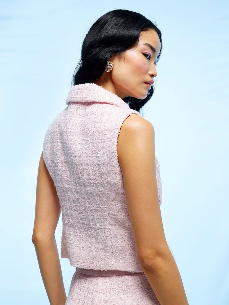 River Island Pink Sleevless Boucle Collared Waistcoat - Image 4 of 4