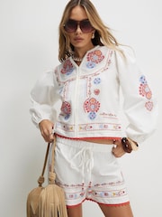 River Island White Embroidered Mexicana Scallop Hem Blouse - Image 1 of 4