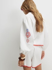 River Island White Embroidered Mexicana Scallop Hem Blouse - Image 2 of 4