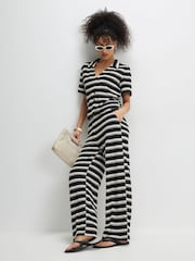 River Island Black Stripe Texture Wide Leg Trousers - Image 1 of 4