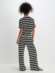 River Island Black Stripe Texture Wide Leg Trousers - Image 2 of 4