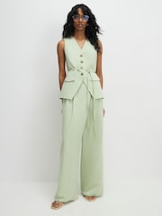 River Island Green Wrap Tie Detail Wide Leg Trousers - Image 2 of 4