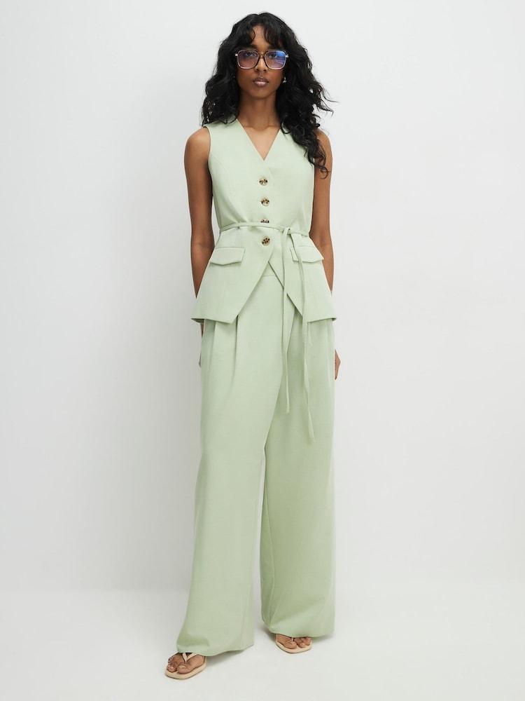 River Island Green Wrap Tie Detail Wide Leg Trousers - Image 2 of 4