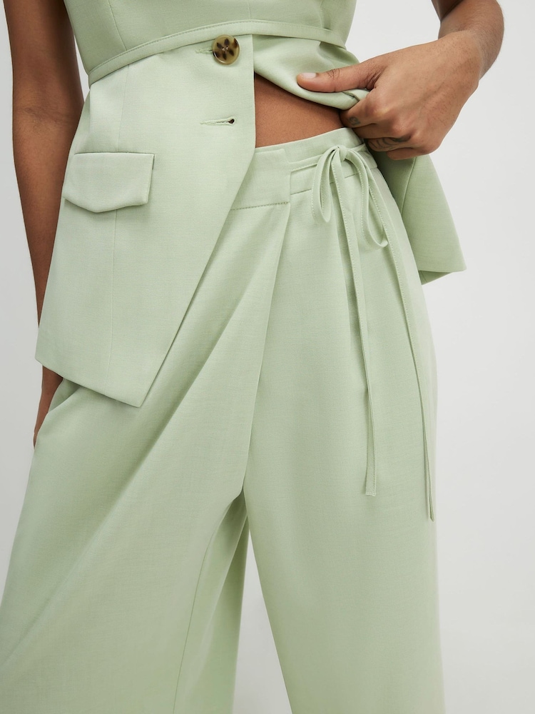 River Island Green Wrap Tie Detail Wide Leg Trousers - Image 4 of 4