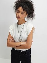 River Island White Short Sleeve Ruched Shoulder Tee - Image 1 of 4