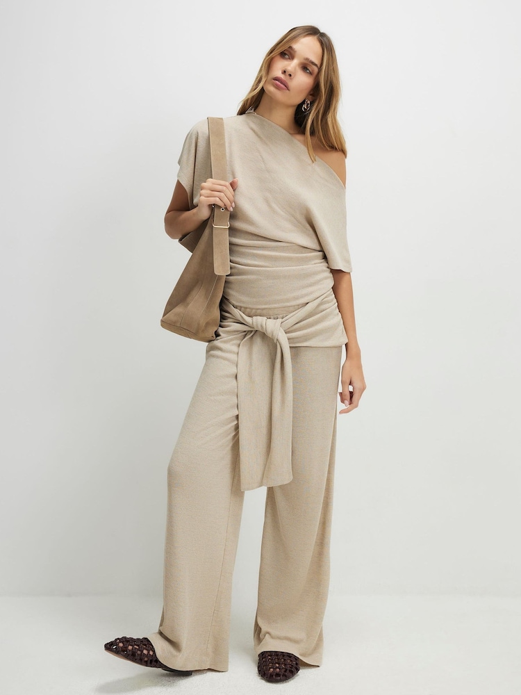 River Island Brown Tie Waist Wide Leg Trouser - Image 1 of 4