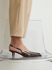 River Island Brown Croc Print Sling Back Court Heels - Image 1 of 6