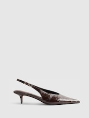 River Island Brown Croc Print Sling Back Court Heels - Image 2 of 6