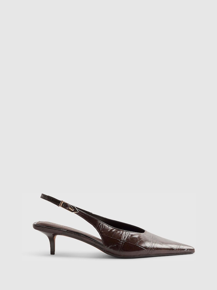 River Island Brown Croc Print Sling Back Court Heels - Image 2 of 6 River Island Brown Croc Print Sling Back Court Heels - Image 2 of 6