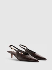 River Island Brown Croc Print Sling Back Court Heels - Image 3 of 6