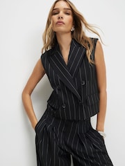 River Island Black Sleeveless Boxy Pinstripe Waistcoat - Image 1 of 4