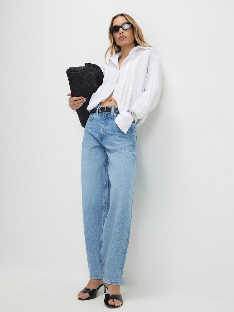 River Island Blue Mid Rise Barrel Jeans - Image 1 of 4