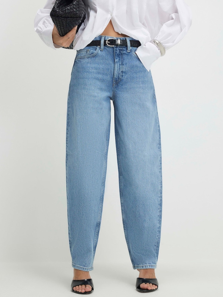 River Island Blue Mid Rise Barrel Jeans - Image 2 of 4