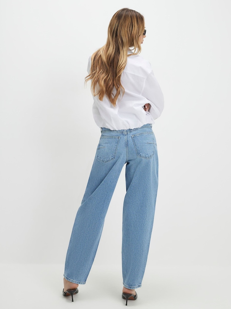 River Island Blue Mid Rise Barrel Jeans - Image 4 of 4