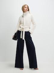 River Island Cream High Neck Tie Front Rib Cardigan - Image 2 of 4