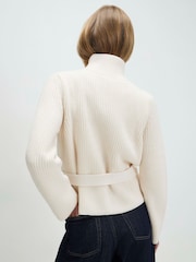 River Island Cream High Neck Tie Front Rib Cardigan - Image 3 of 4
