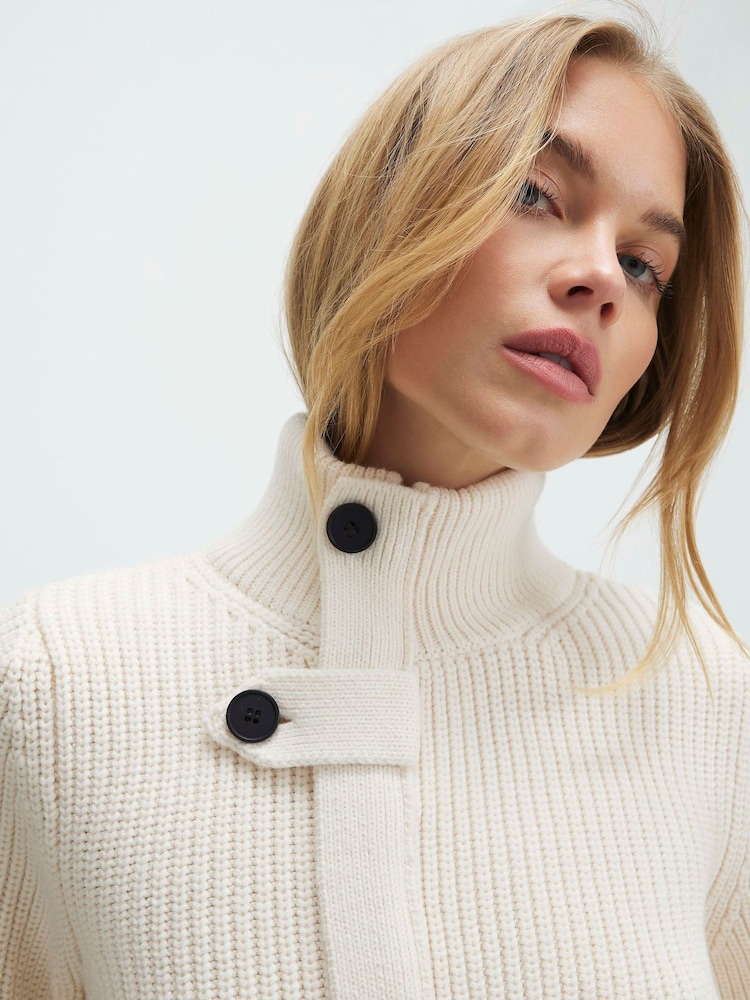 River Island Cream High Neck Tie Front Rib Cardigan - Image 4 of 4