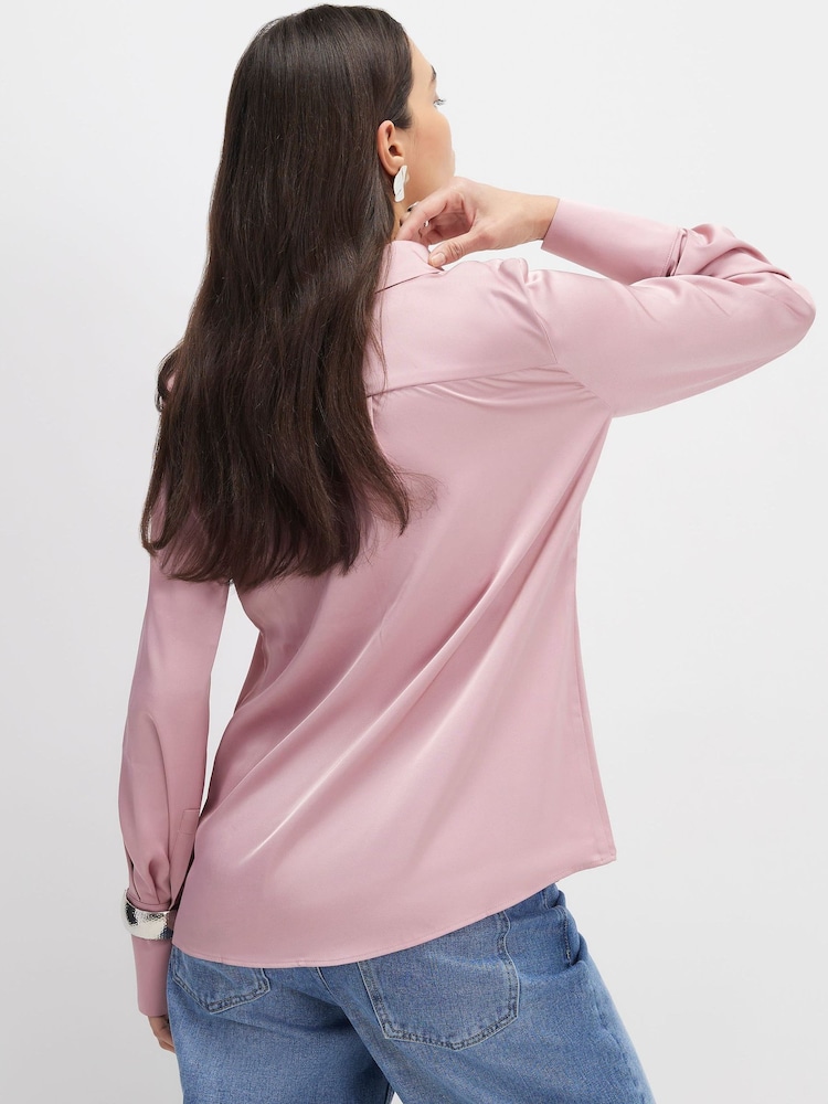 River Island Pink Long Sleeve Satin Shirt - Image 2 of 4