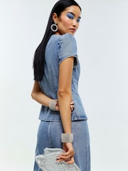 River Island Embellished Button Denim Peplum Top - Image 4 of 4