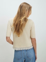 River Island Cream Short Sleeve Lace Hem Knitted Top - Image 3 of 4