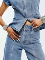 River Island High Rise Embellished Button Wide Leg Jeans - Image 3 of 4