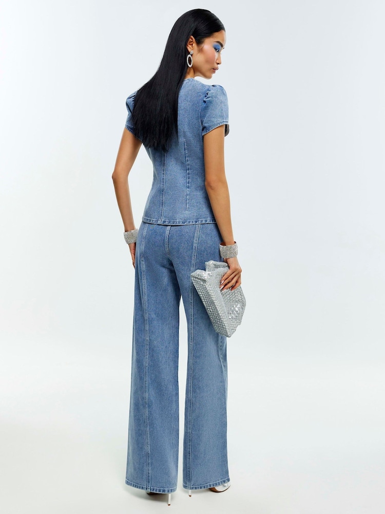 River Island High Rise Embellished Button Wide Leg Jeans - Image 4 of 4