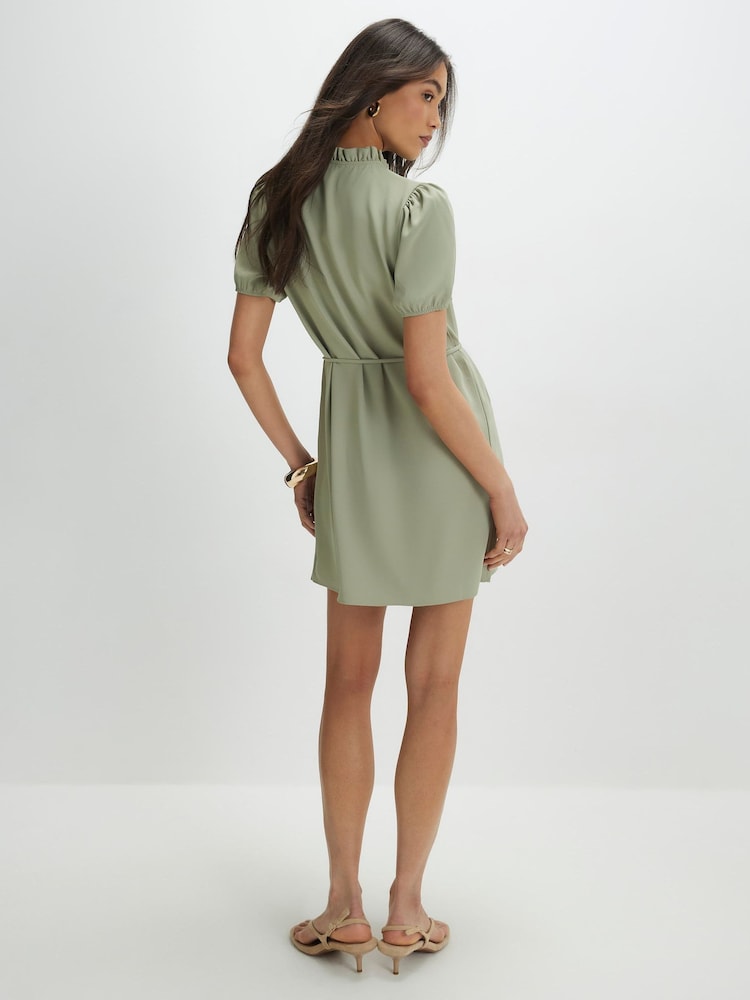 River Island Green Ruffle Collar Tie Waist Mini Dress - Image 2 of 4