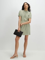 River Island Green Ruffle Collar Tie Waist Mini Dress - Image 4 of 4