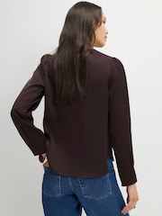 River Island Brown Satin Pleat Front Blouse - Image 3 of 4