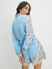 River Island Blue Border Print Floral Ruffle Blouse - Image 2 of 6