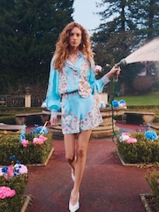 River Island Blue Border Print Floral Ruffle Blouse - Image 5 of 6
