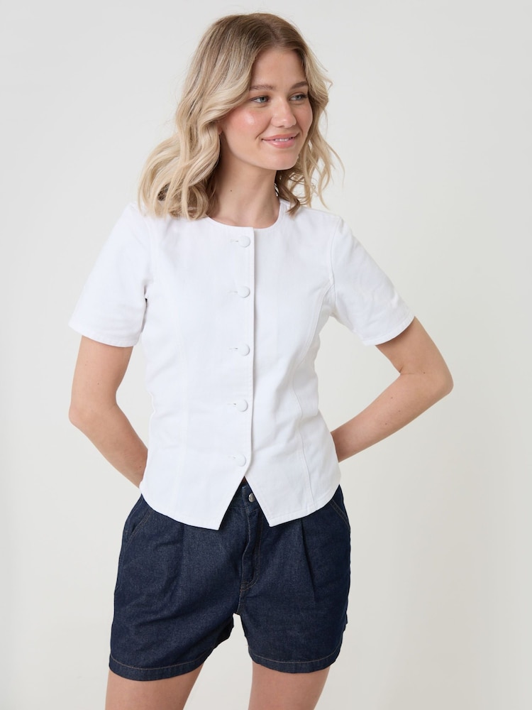 Threadbare White Denim Longline Angel Sleeve Top - Image 1 of 4 Threadbare White Denim Longline Angel Sleeve Top - Image 1 of 4