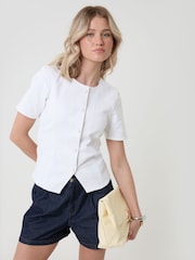 Threadbare White Denim Longline Angel Sleeve Top - Image 3 of 4