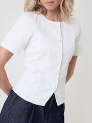 Threadbare White Denim Longline Angel Sleeve Top - Image 4 of 4