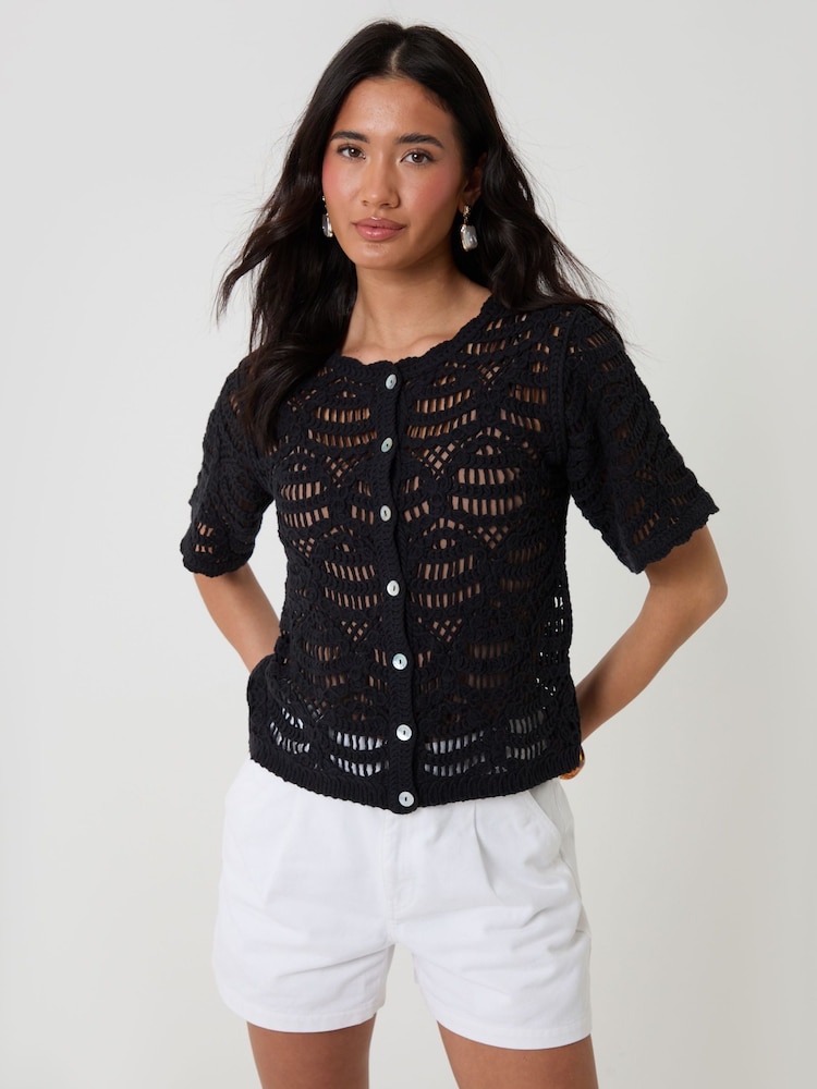 Threadbare Black Crochet Button Up Top - Image 1 of 3