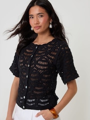 Threadbare Black Crochet Button Up Top - Image 2 of 3
