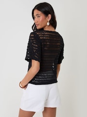Threadbare Black Crochet Button Up Top - Image 3 of 3