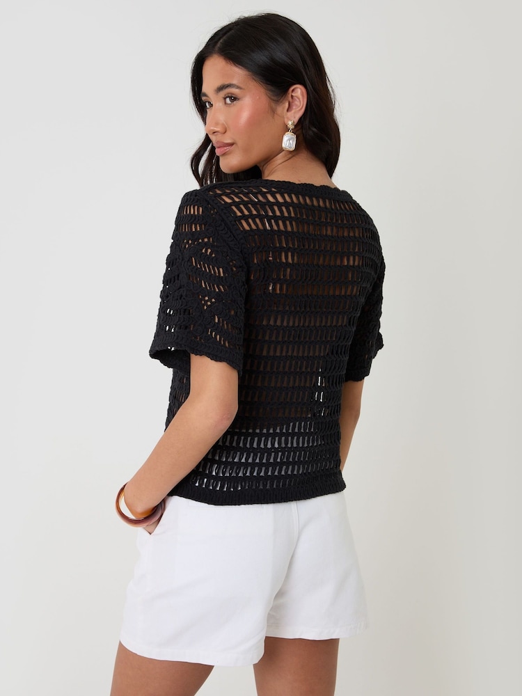 Threadbare Black Crochet Button Up Top - Image 3 of 3