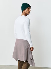 白色 - Slim Long Sleeve Ribbed Henley T-Shirt - 图片4 / 8